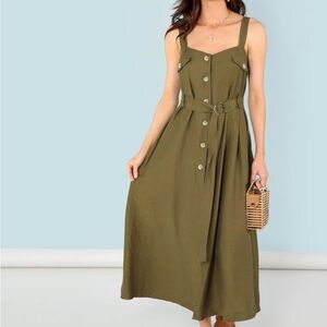 Elegant Olive Green Button-Down Dress